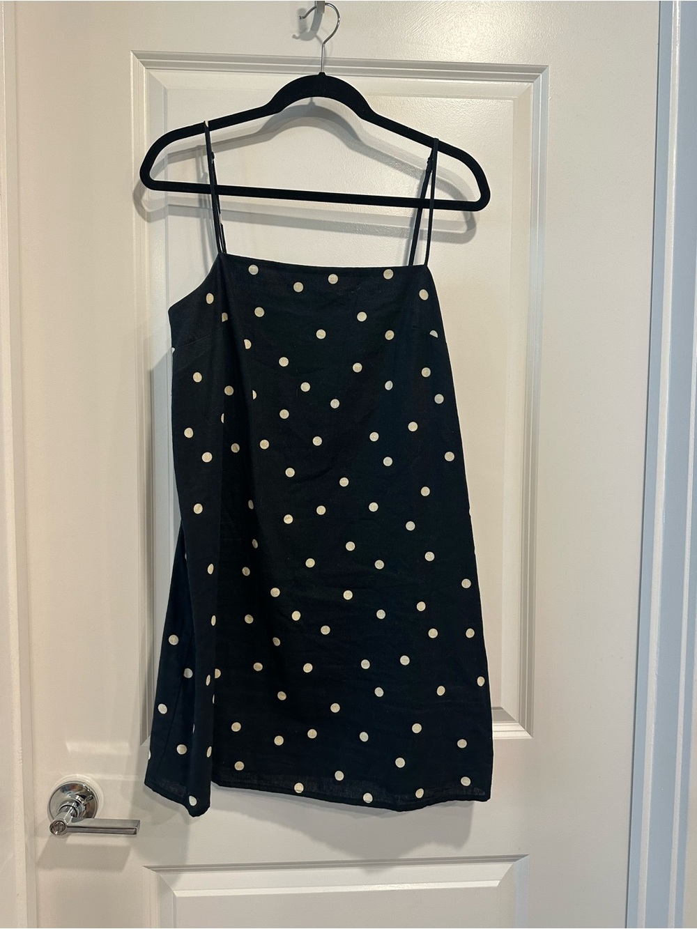 H&M Black Mini Linen Dress with Cream Polka Dots